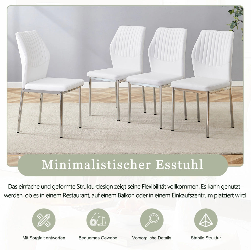 Set di 4 sedie da pranzo moderne in PU bianco e metallo argento; schienale alto 93 cm