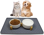 Ciotola per Cane e Gatto in Ceramica con Doppio Canale per Cibo, Ciotola per Cibo con Bambù, Vasca per Cibo con Antiscivolo e Matita Antislip per Gatti e Piccoli Cani (400ml, 2- Bianco)