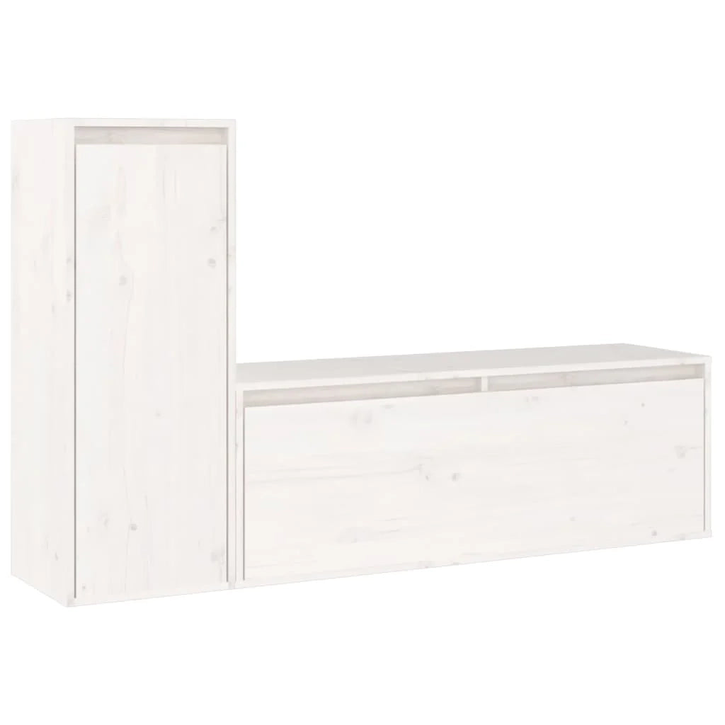 Mobile TV multimediale scaffale TV credenza mobile TV sala da pranzo soggiorno camera da letto 2 pezzi legno massello di pino bianco 02_0028583