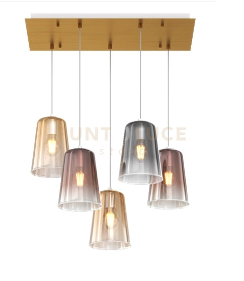 SOSPENSIONE OTTONE SAT. RETTANGOLARE 5 LUCI (2 AM+2 RA+1 CR) 1164OS-S5 R-MC