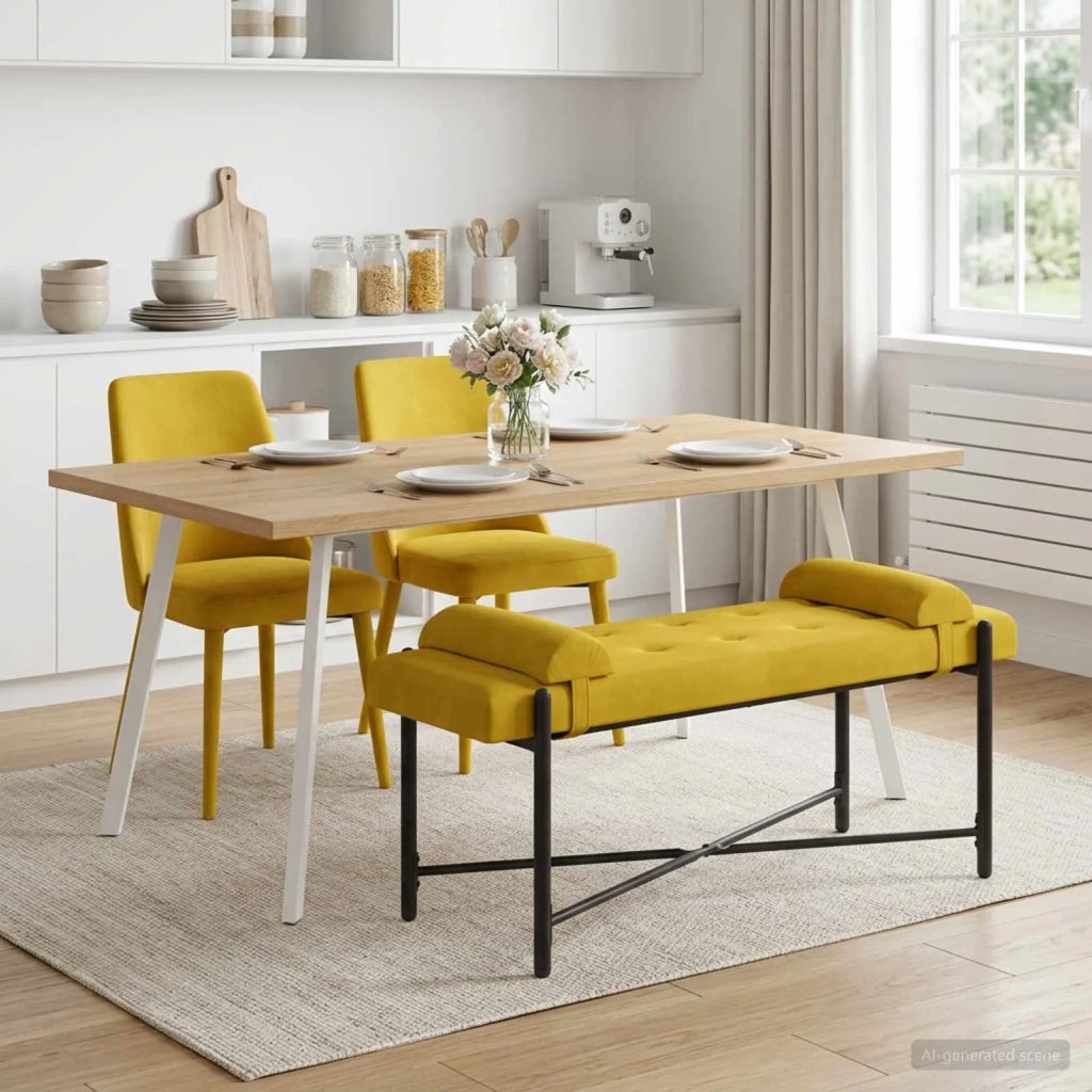 Panchina con bottoni e cuscini Giallo 110 x 40 x 46 cm Velluto 42038392