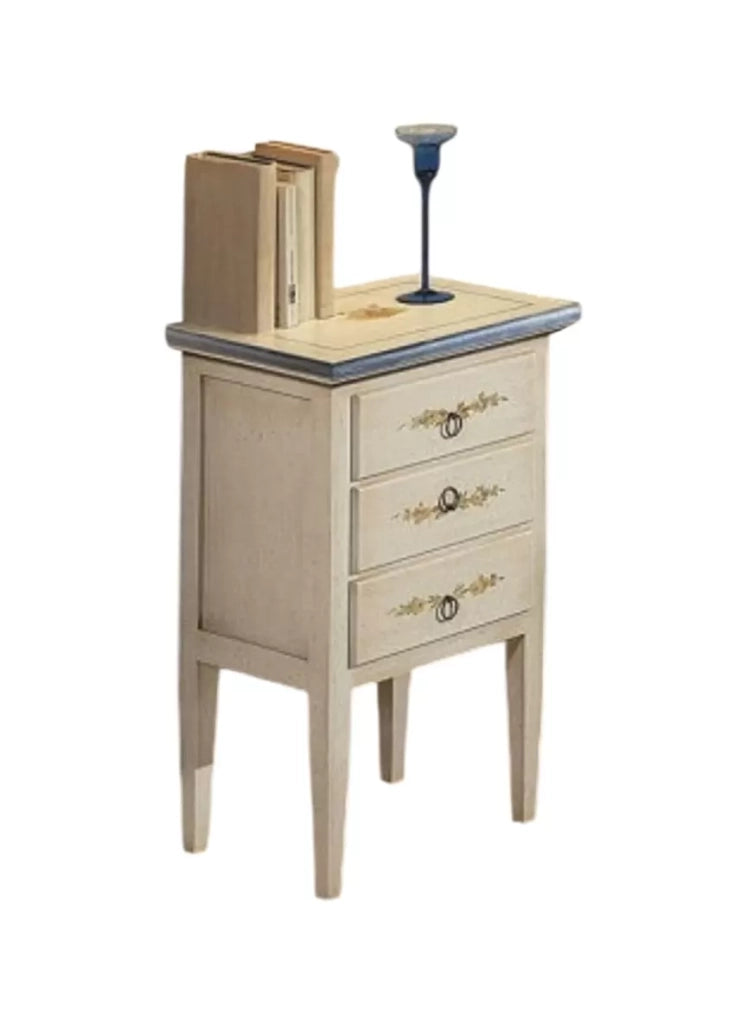 Comodino 3 cassetti bianco filo blu in legno 43x33x70 (1323) - Mobili 2G