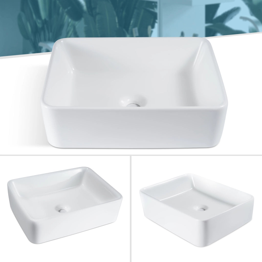 ZMH Lavandino da appoggio per bagno lavandino da appoggio rettangolare in ceramica bianca 40x30x13cm