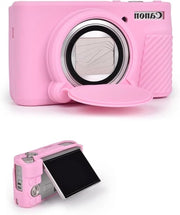 Coperchio per fotocamera, copertura in silicone, compatibile con fotocamere PowerShot, protezione abrasione con copertura lenti rimovibile, nero (rosa).