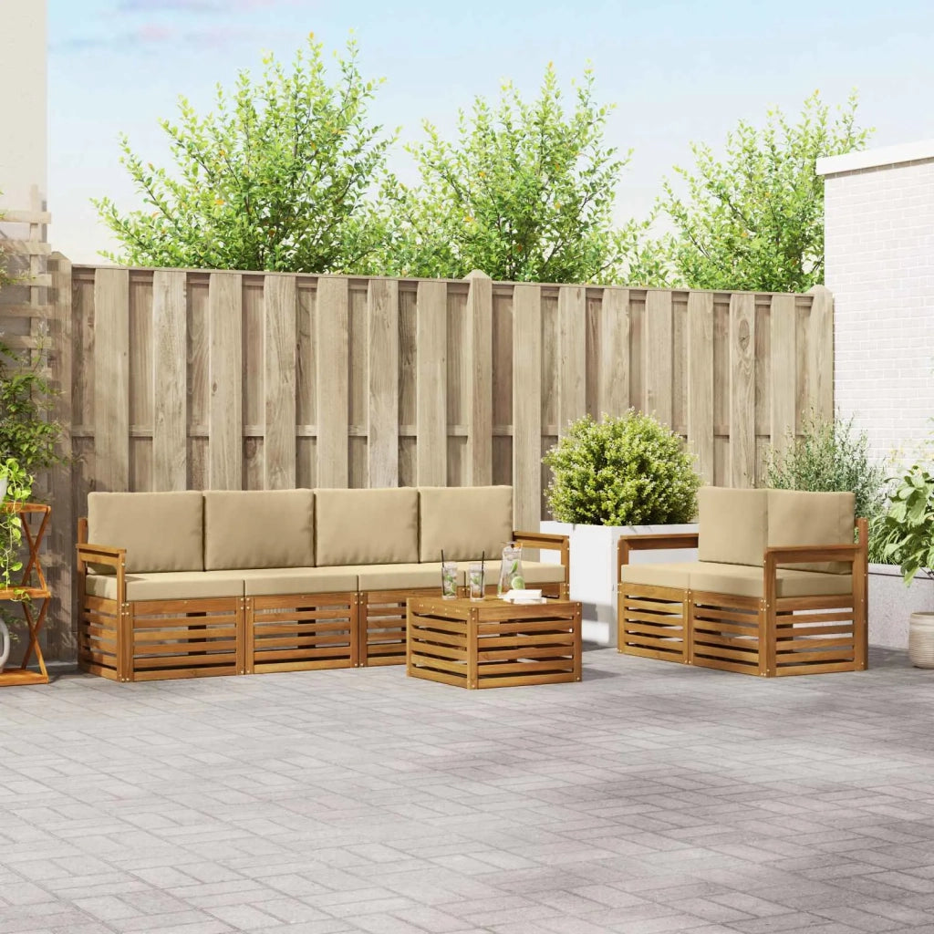 Set di divani da esterno con cuscino 7 pcs Naturale e Beige 3374398
