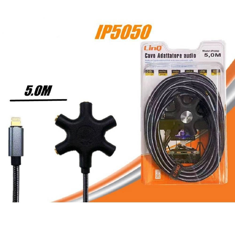 Trade Shop - Cavo Audio Da Lightning A 5 Jack Femmina Adattatore 5 In 1 Da 5 Metri Ip5050 -
