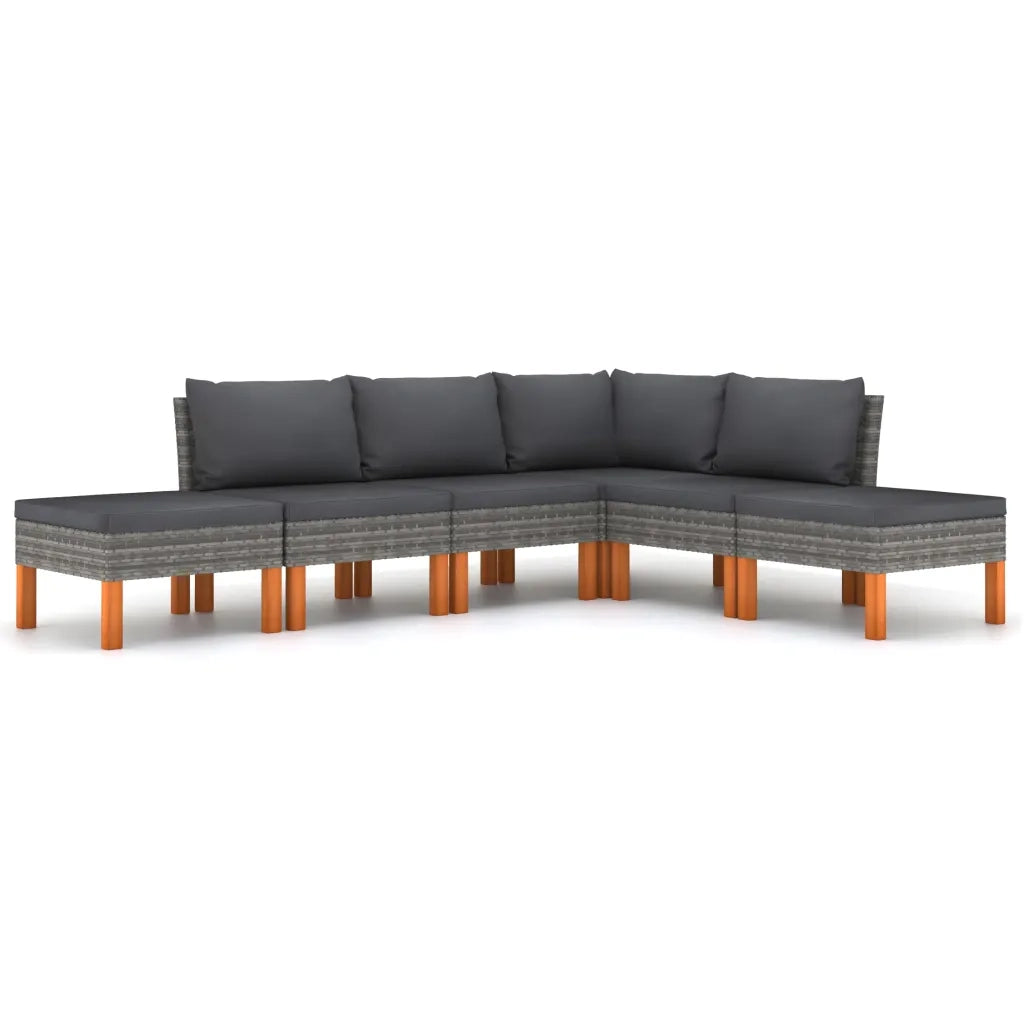 Set Divani da Giardino 6 pz | Set Salotto da Giardino con Cuscini in Polyrattan Grigio