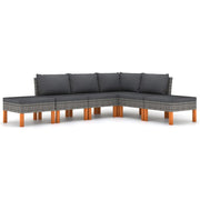 Set Divani da Giardino 6 pz | Set Salotto da Giardino con Cuscini in Polyrattan Grigio