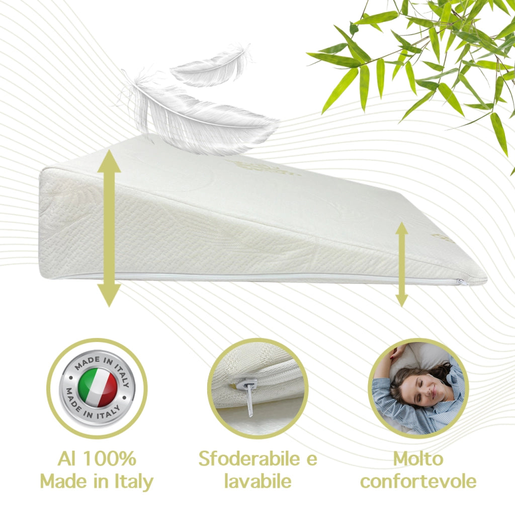 Cuscino Cuneo Da Lettura Ergonomico Letto E Divano Sollevatore Gambe Pesanti Schiena Fodera In Bambù Prodotto Italiano Circolazione Ginocchia Antireflusso Schienale Testata Letto Sfoderabile