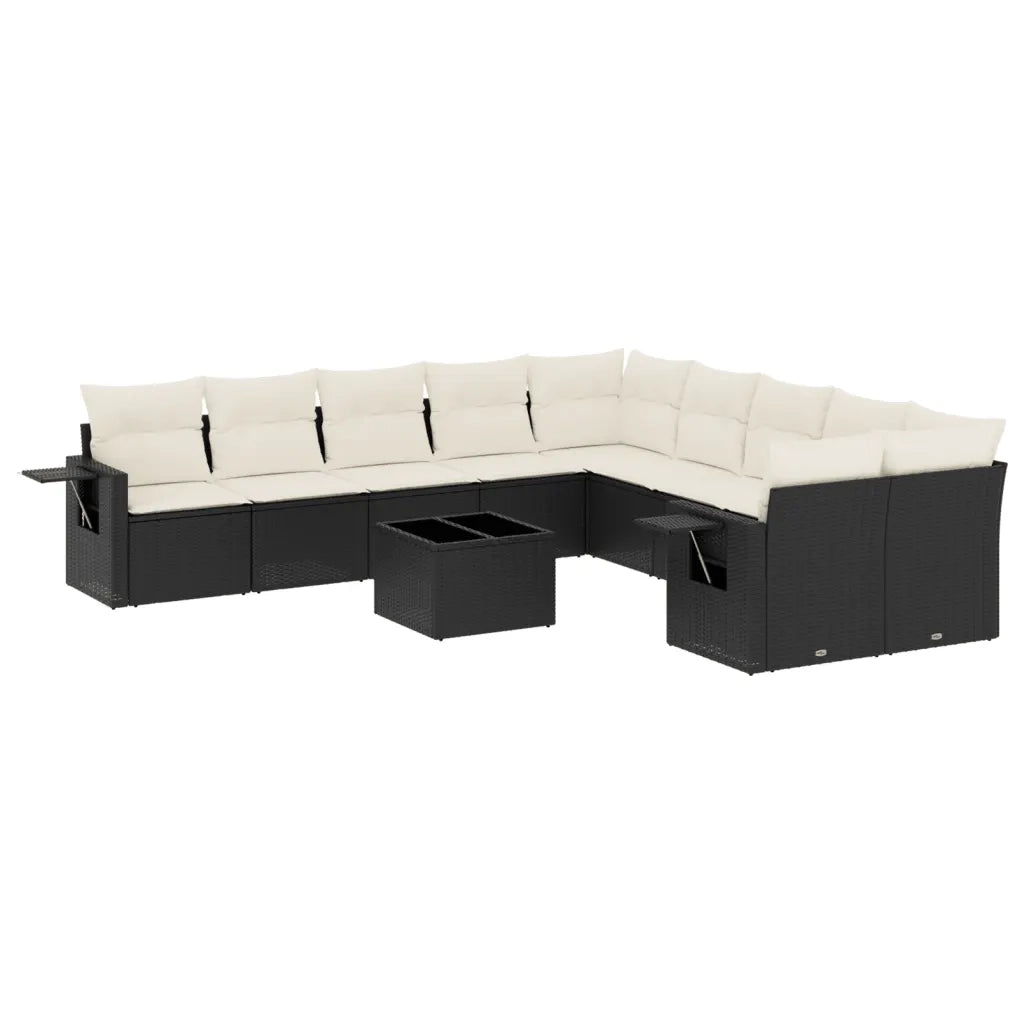 Set Divani da Giardino 11 pz con Cuscini in Polyrattan Nero