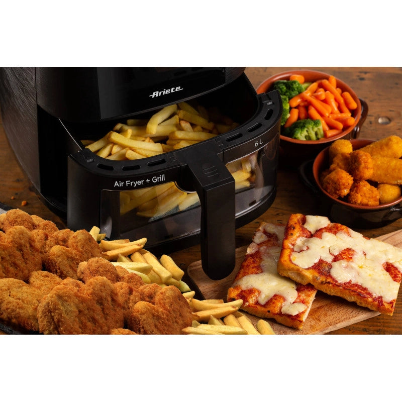 Friggitrice ad aria 1300W, 6L, 2,5kg, 8 programmi preimpostati, cestello trasparente - Nero