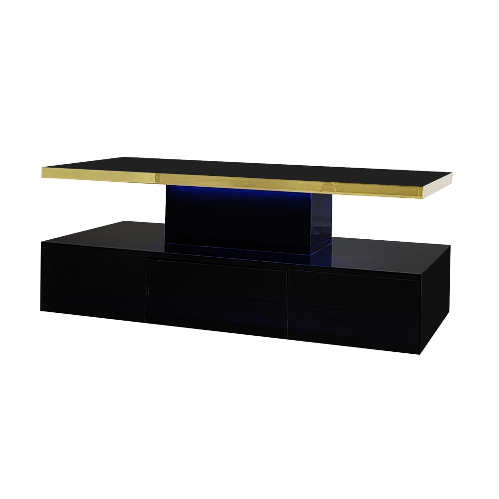 Tavolino da salotto con cassetti e LED - Zephmum - Finitura lucida, due ripiani