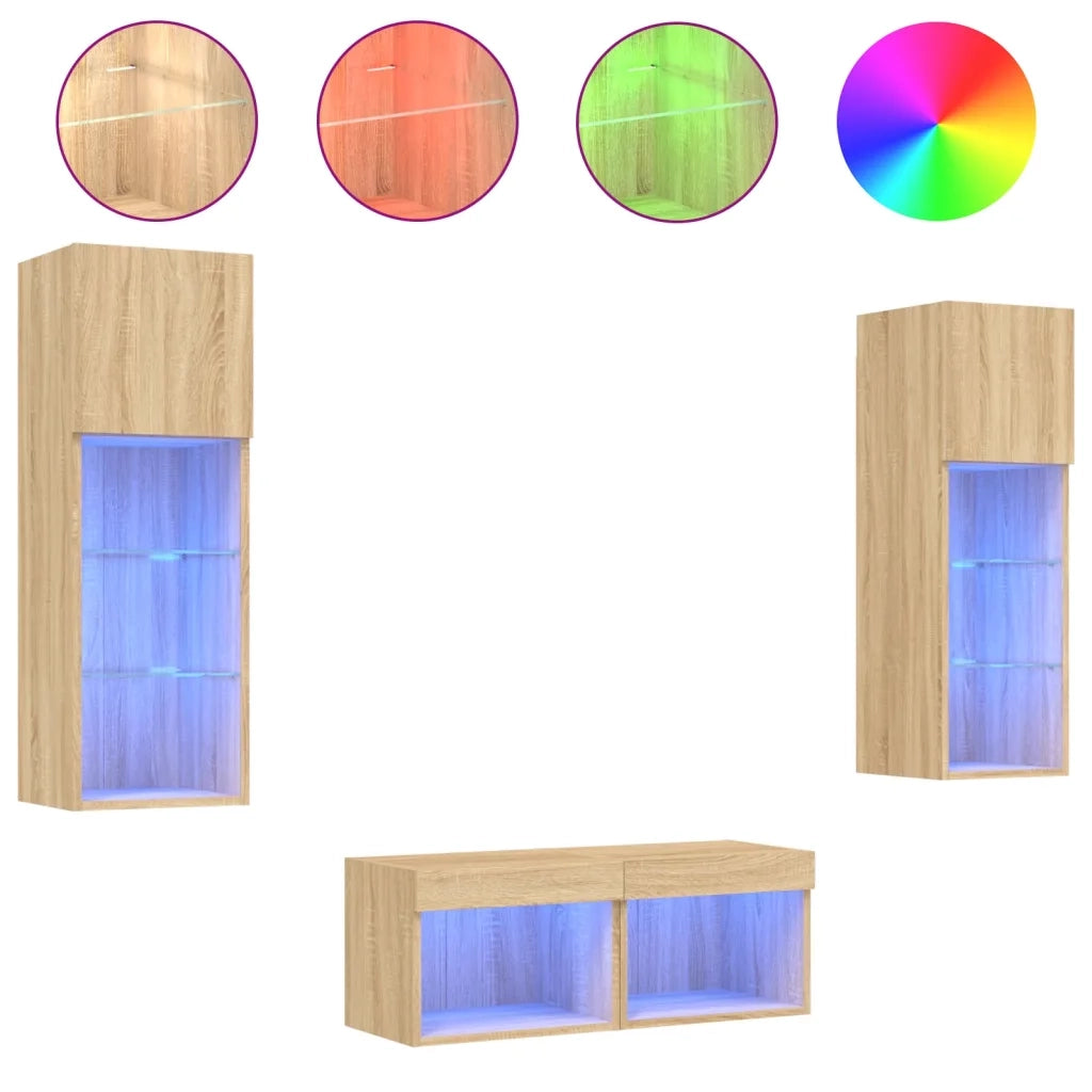 Mobili TV a Muro 4pz con Luci LED-Set di 4 Credenza per TV sospesa Rovere Sonoma 642299