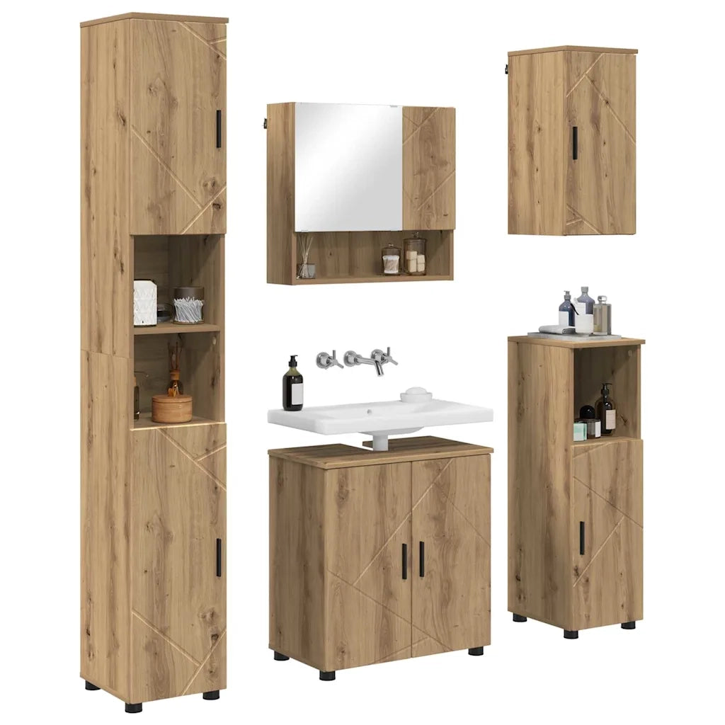 Set di mobili per il bagno con porta 5 pcs Rovere artigianale 3392992