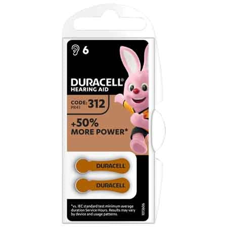 PILA PER APPARECCHI ACUSTICI 'EASY TAB 312' Blister 6 pezzi - Col. Marrone - 10 confezioni- DURACELL