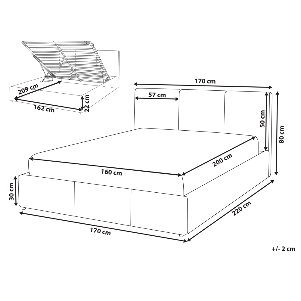 Letto Ottomano Grigio Chiaro Velluto Tappezzato 160 x 200 cm Testiera Travestita Funzione Contenitore