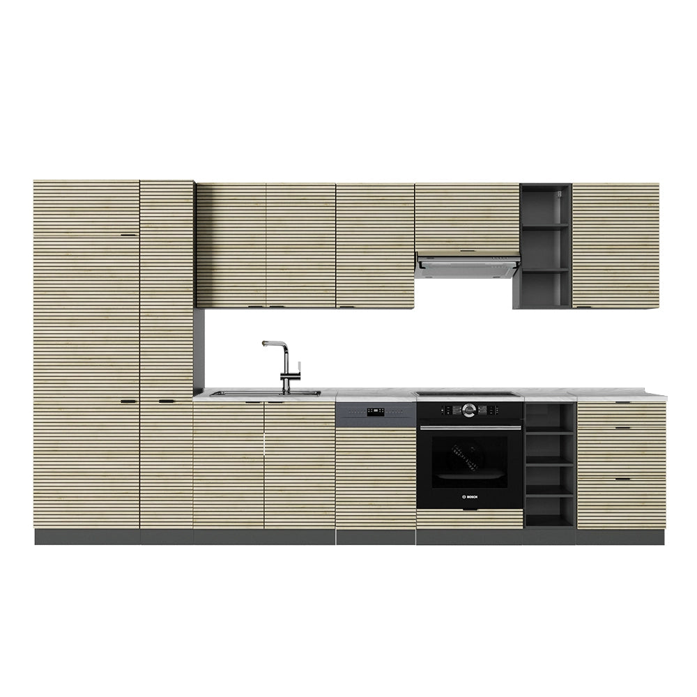 Cucina componibile Fame-Line Pannello in quercia/Antracite 355 cm, PL Marmo Vicco