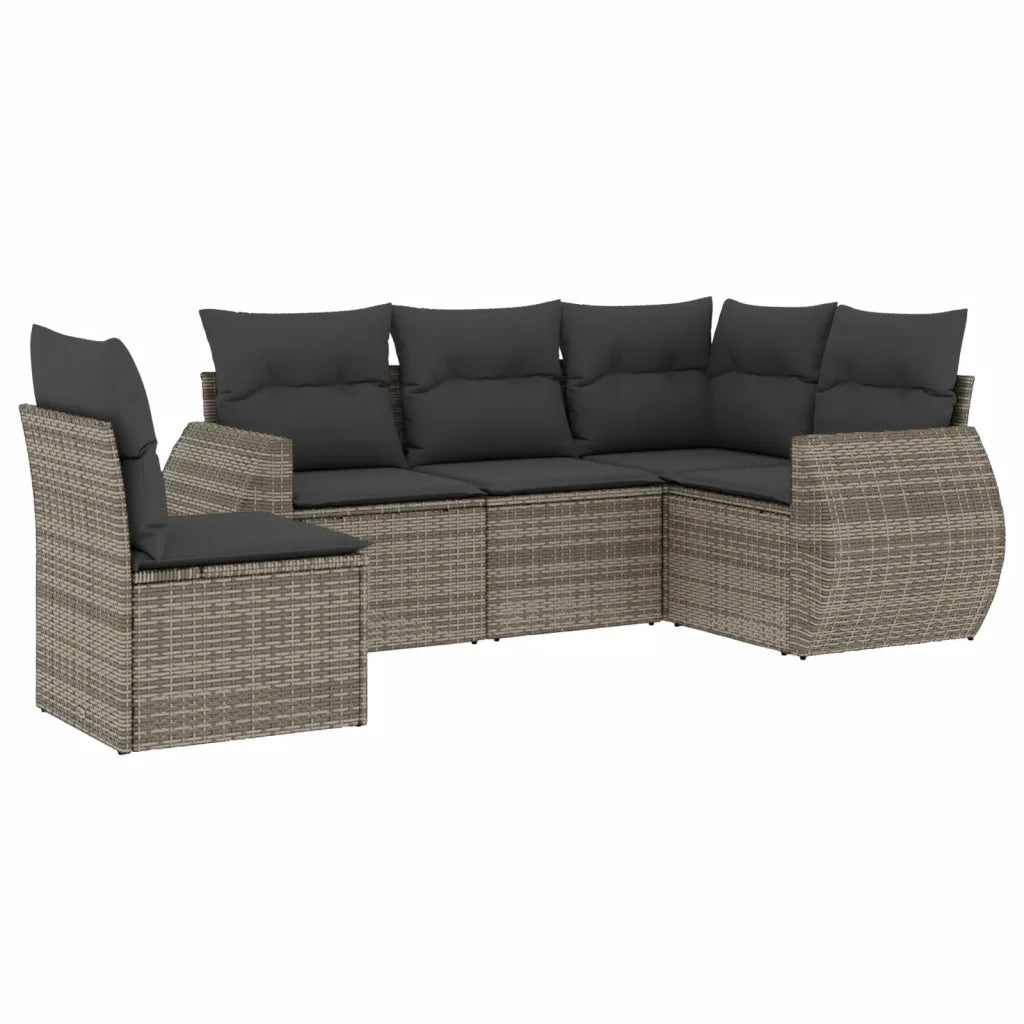 Set Divano da Giardino 5 pz con Cuscini-Sofa da Giardino-Divanetto da esterno Grigio in Polyrattan 713377