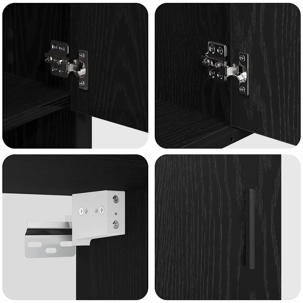 Set di mobili per il Bagno | Armadio da bagno 3 pz Rovere Nero Legno multistrato