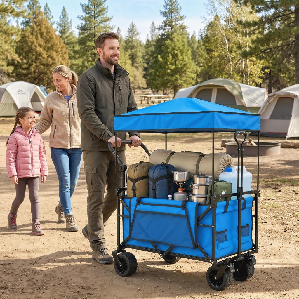 Carrello da Giardino Pleghevole con Ruote ¨C zephmum ¨C 125x59x133 cm Blu