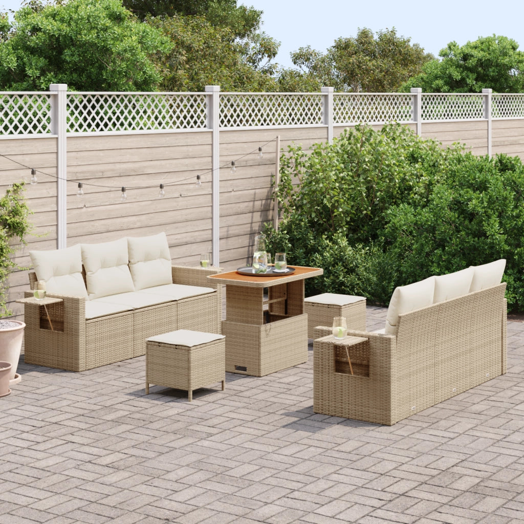 Set di Divani da Giardino con Cuscini  9 Pezzi Beige Rattan Acacia