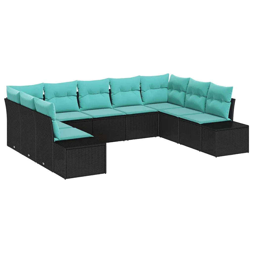Set Divano da Giardino 9 pz 8-Numero di posti Nero e Turchese 3355895