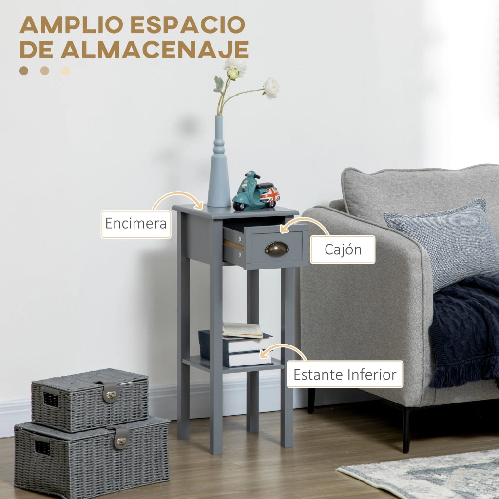 Tavolino Moderno con Cassetto e Ripiano ¨C Zephmum ¨C Grigio 30x30x75 cm