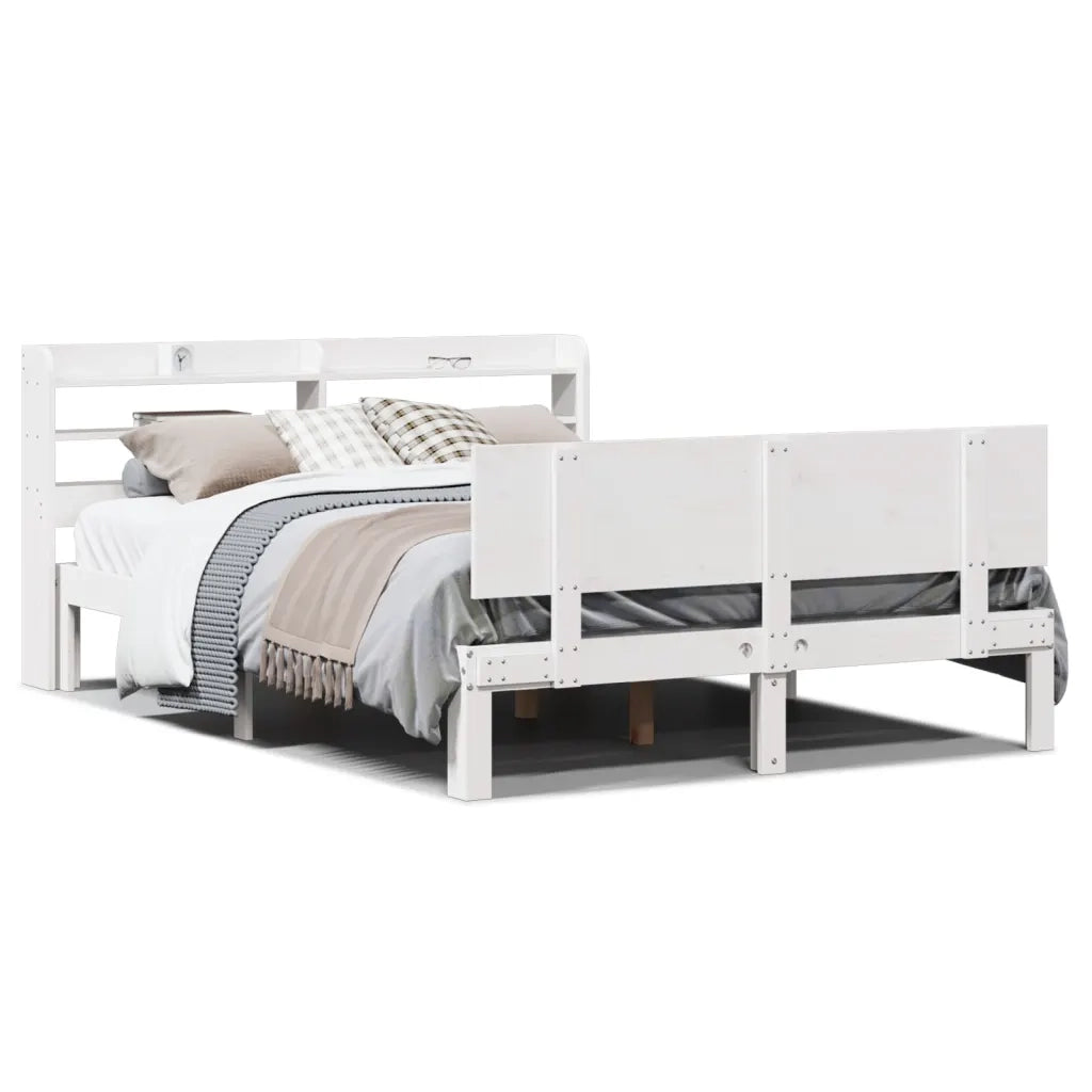 Giroletto con Testiera Bianco 120x190 cm Legno Massello di Pino 3306816