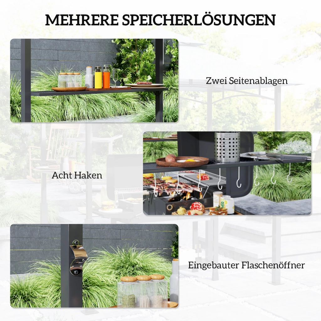 GAZEBO PER GRILL 243x148x248 cm Grigio scuro in metallo con LED