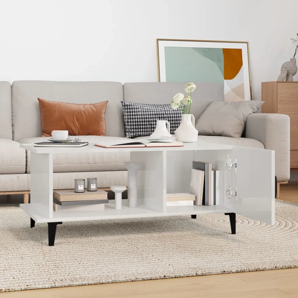 Tavolino da Salotto Bianco Lucido 90x50x40 cm Legno Multistrato 812759