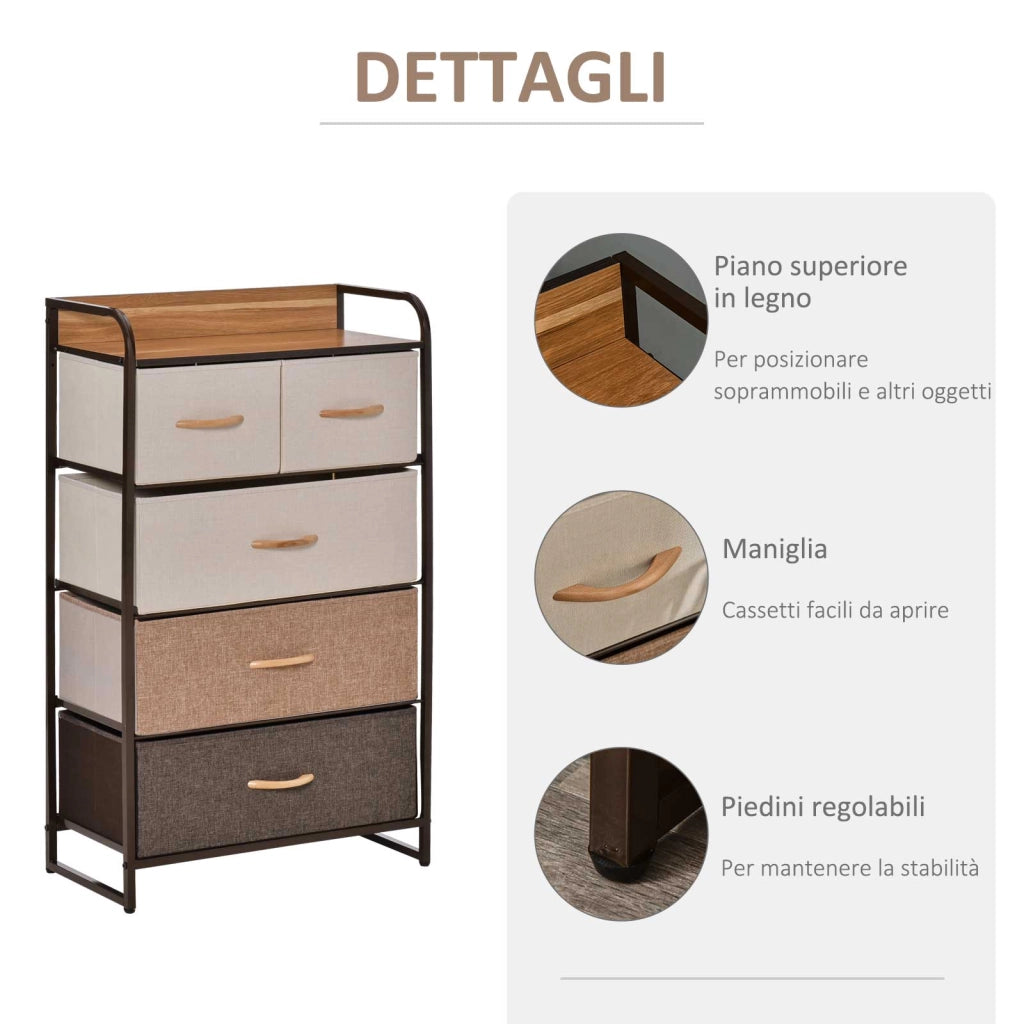 Cassettiera 5 Cassetti Tessuto ¨C zephmum ¨C Multicolore 58x29x99cm