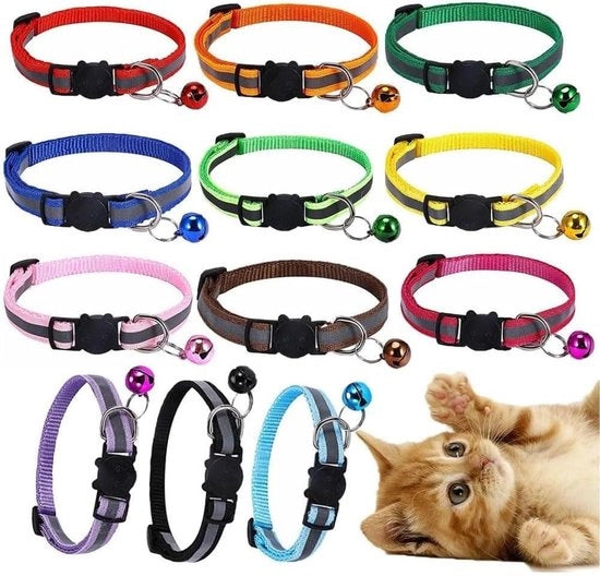 Collare riflettente per gatti con badge - Set da 10 pezzi in dieci colori - Adatto per cuccioli, conigli e gattini
