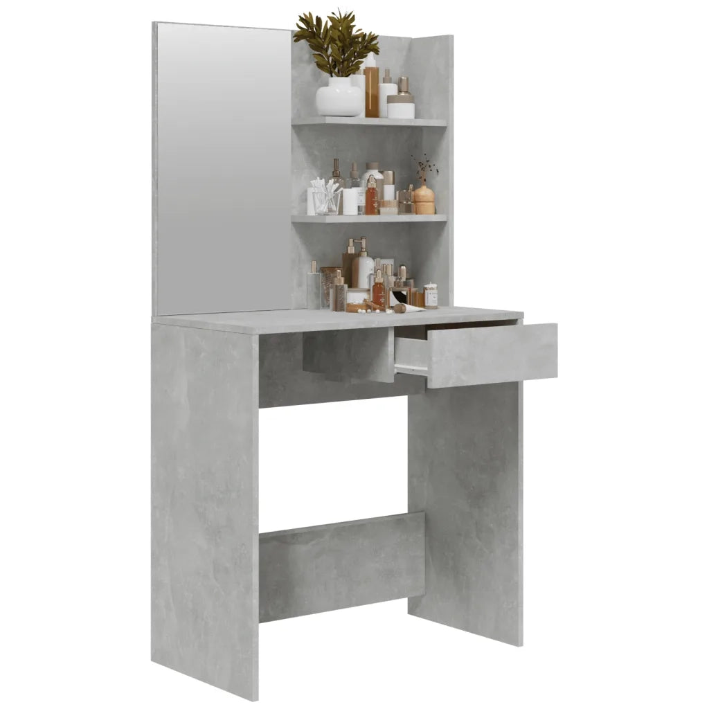 Toeletta con Specchio-Com¨°-Tavolo da trucco Grigio Cemento 74,5x40x141 cm