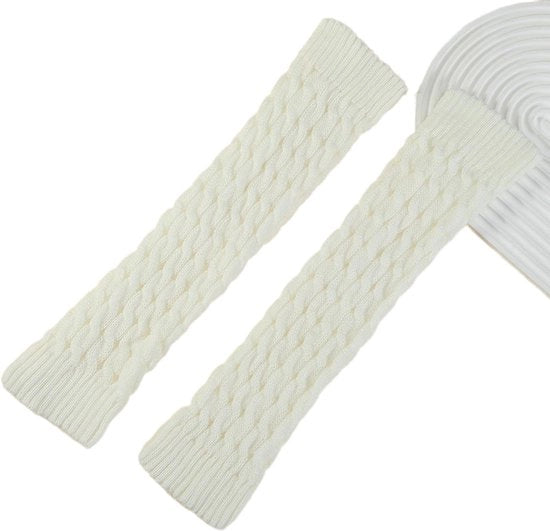2 Pair di calze caldi e versatili, calzettoni per gambe, calze elastiche a maglia calda, calzettoni riscaldanti, calzettoni per piedi, adatti per abbigliamento interno ed esterno, 40*8cm, bianchi