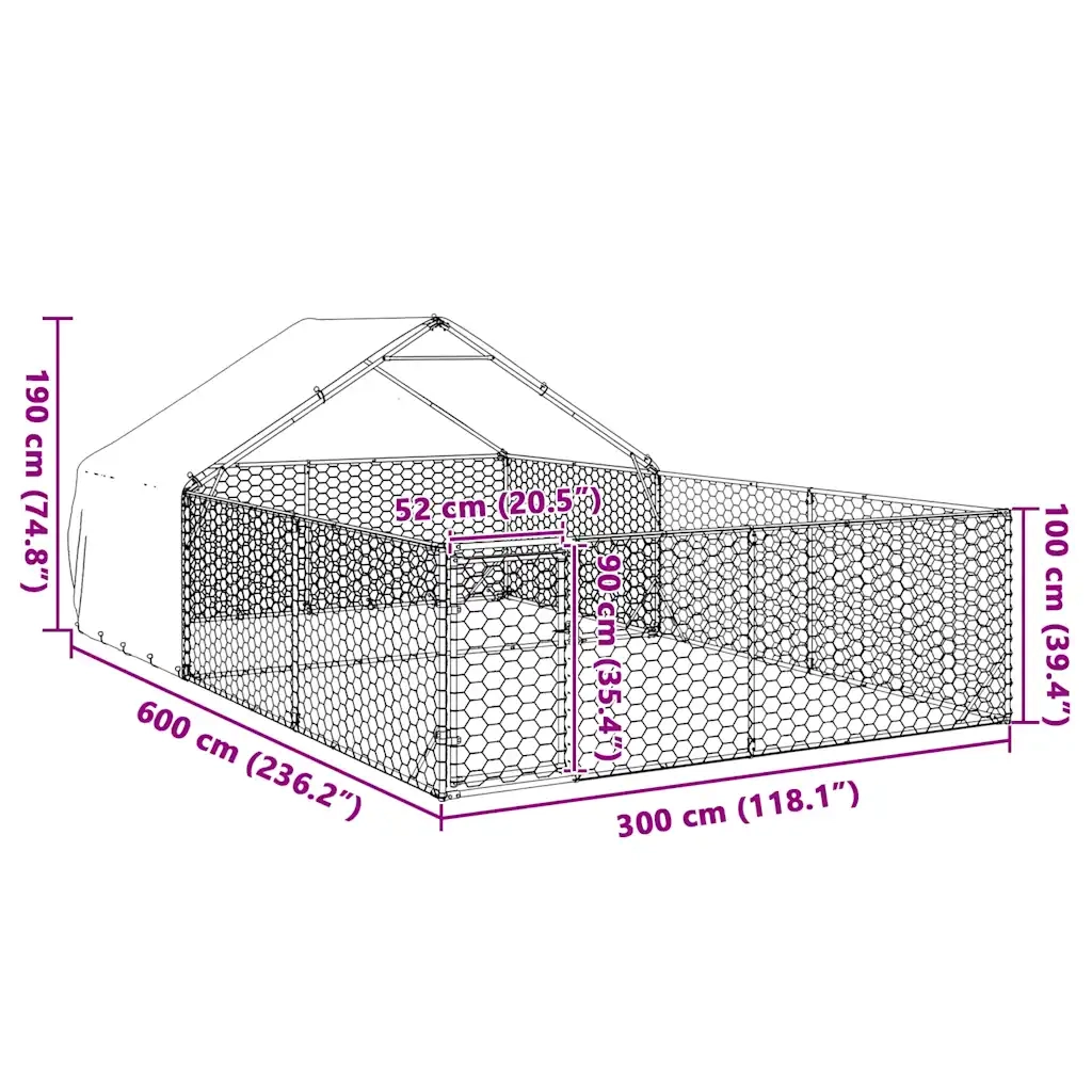 Cuccia per Cani da Esterno con Recinto 6x3x1,9m Acciaio Zincato