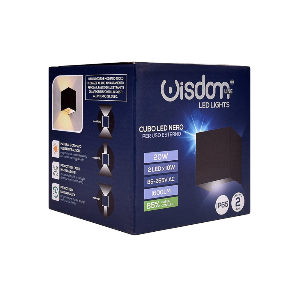 APPLIQUE MODERNO LED CUBO 20W BI-EMISSIONE UP & DOWN LUCE NATURALE - ILLUMINAZIONE DECORATIVA E FUNZIONALE PER CASE UFFICI HOTEL NEGOZI GIARDINI E TERRAZZE