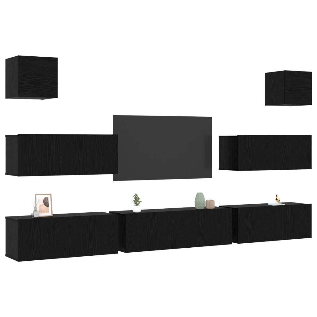 Set di Mobili TV da 7 pezzi da Parete in Rovere Nero in Legno Ingegnerizzato