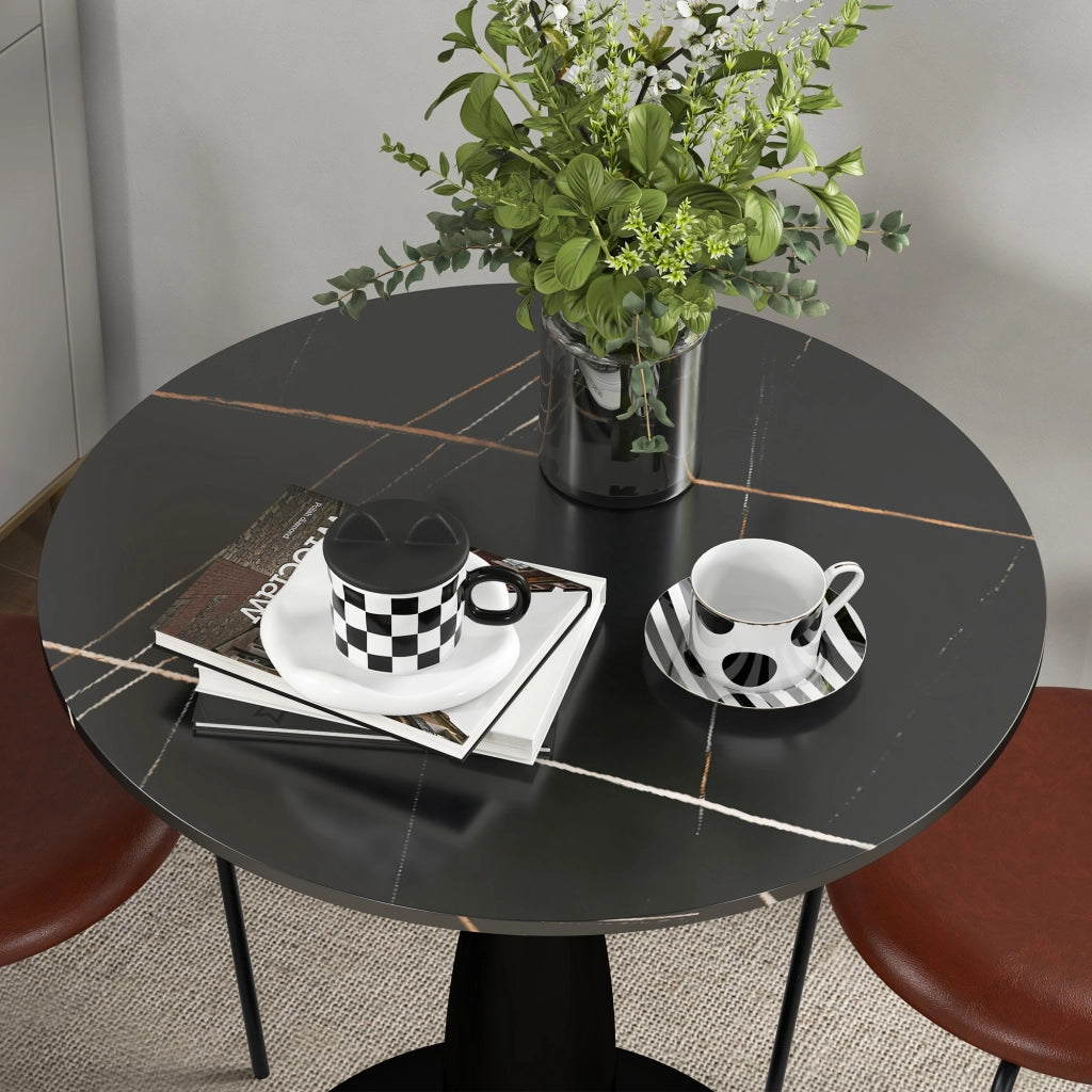 Tavolo da pranzo rotondo ¨C zephmum ¨C nero, metallo, MDF, 70x74 cm