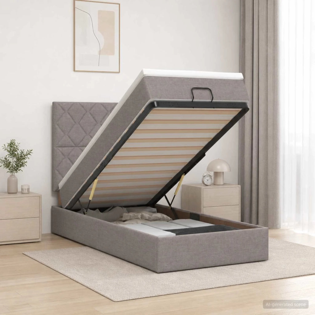 Letto Ottomano con Materasso e LED Tortora 80 x 200 cm Tessuto 3458114