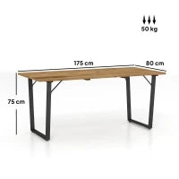 Tavolo da Giardino Rettangolare a 6 Posti con Foro per Ombrellone, Legno e Acciaio, 175x80x75 cm, Marrone