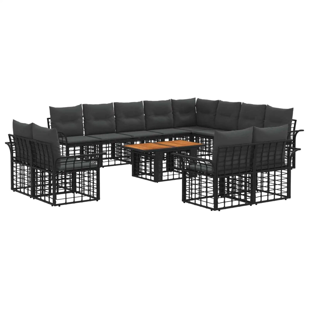 Set Divano da Giardino 13 pz Nero e Grigio scuro polyrattan 3438033