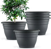 Set di 5 contenitori per piante in plastica - 25 cm - vasi rotondi per fiori - fori di drenaggio - spessi e robusti - vasi tradizionali per giardino - interni ed esterni - grigio scuro