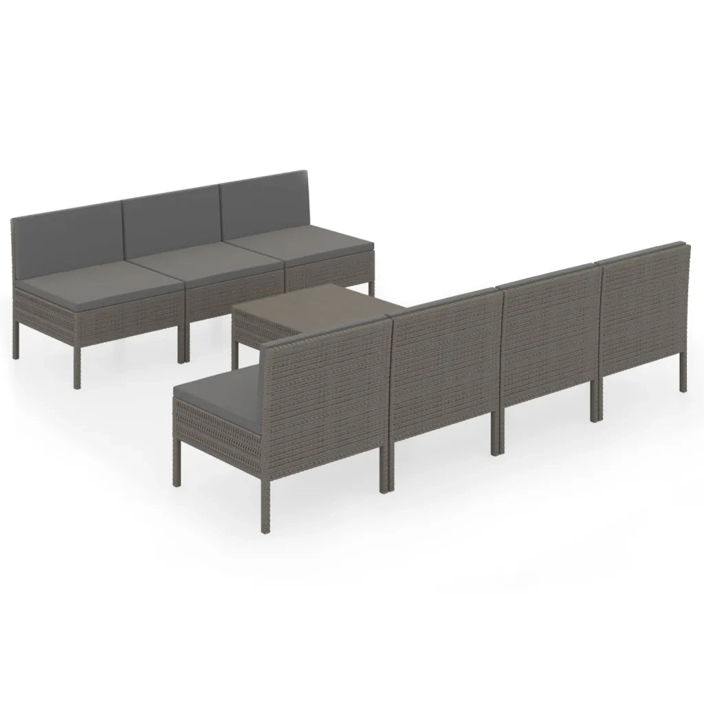 Set Divani da Giardino 8 pz | Set Salotto da Giardino con Cuscini in Polyrattan Grigio
