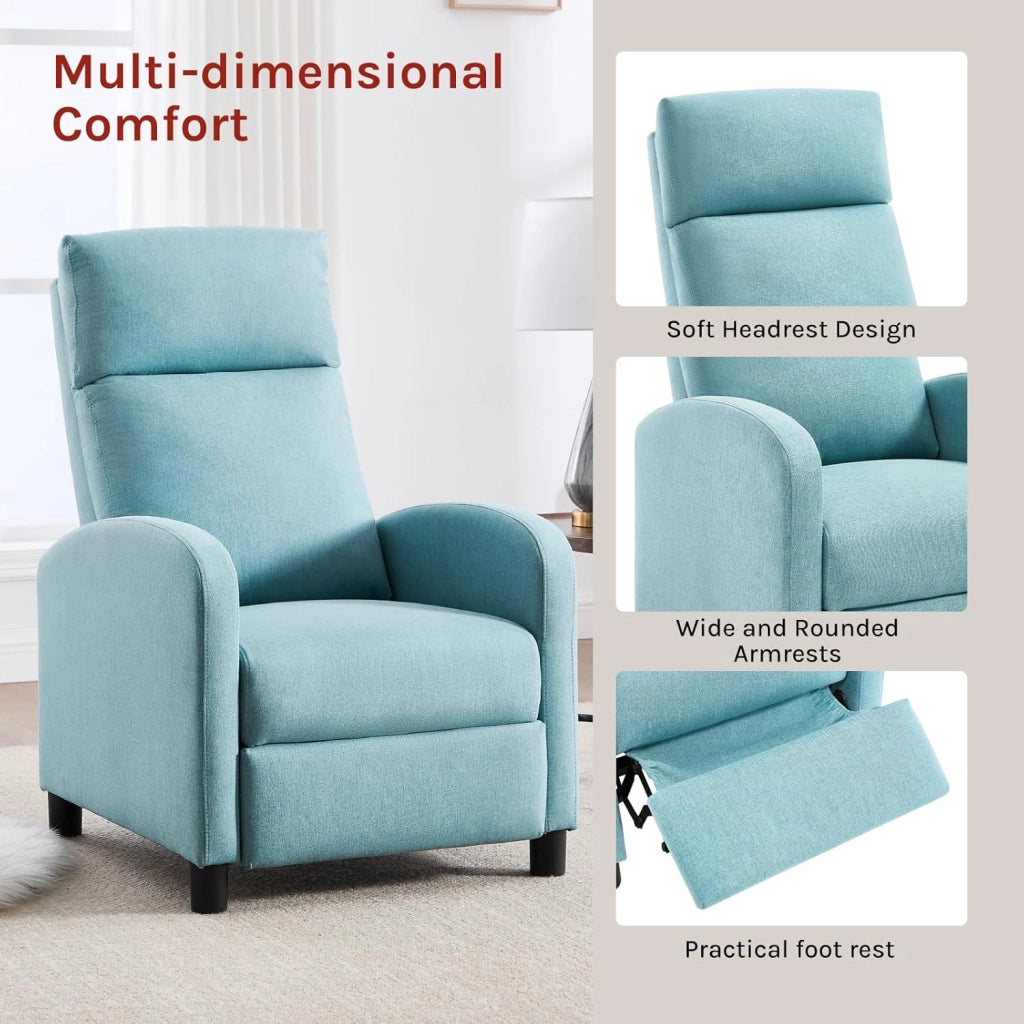 Poltrona Reclinabile a Multilivello, Chaise Longue con Poggiapiedi Regolabile, Poltrona Relax Singolo, Con Schienale Alto, Seduta Imbottita, Lino, Blu, SKS58bl