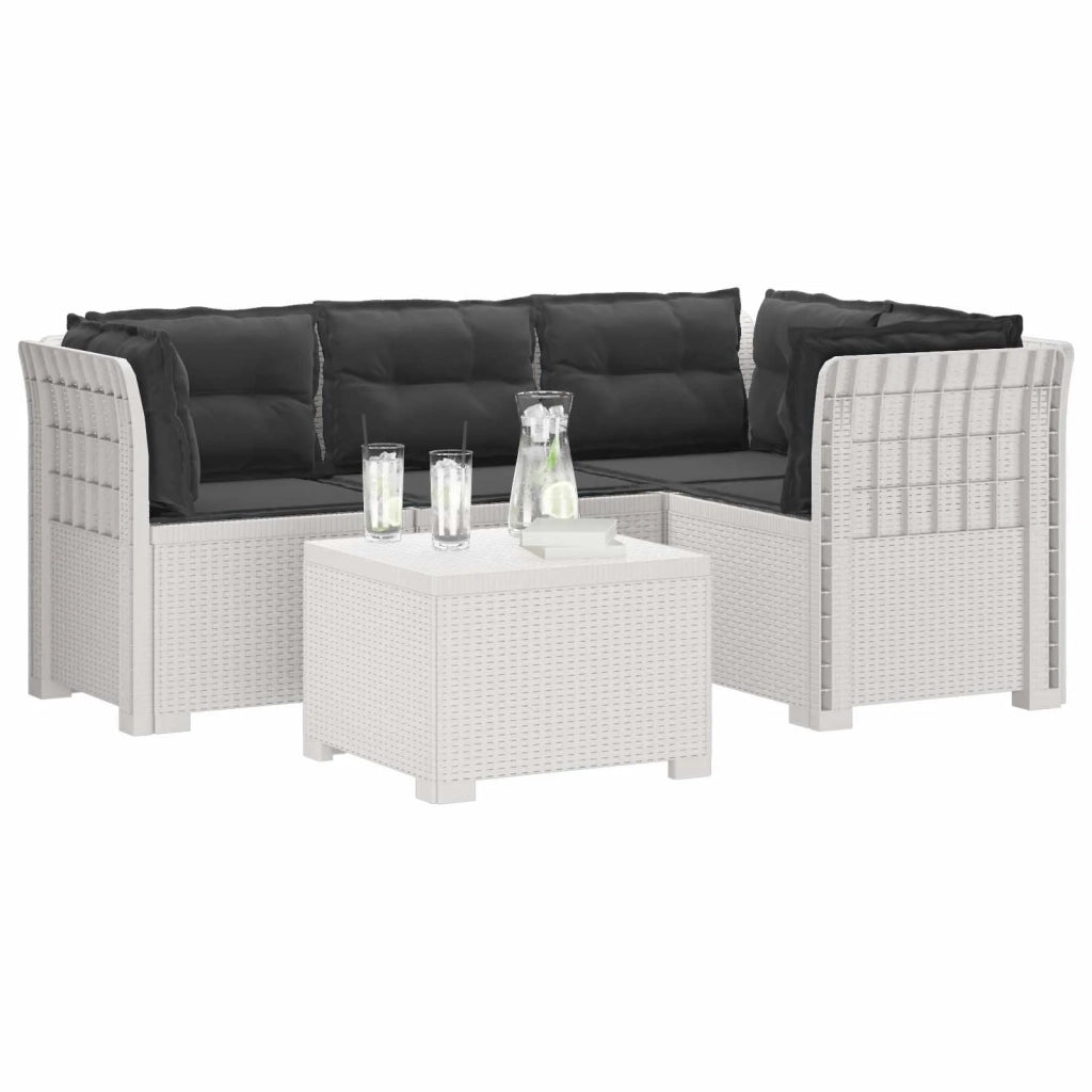 Divano da giardino 4 posti con cuscini aspetto rattan PP Bianco 3444023