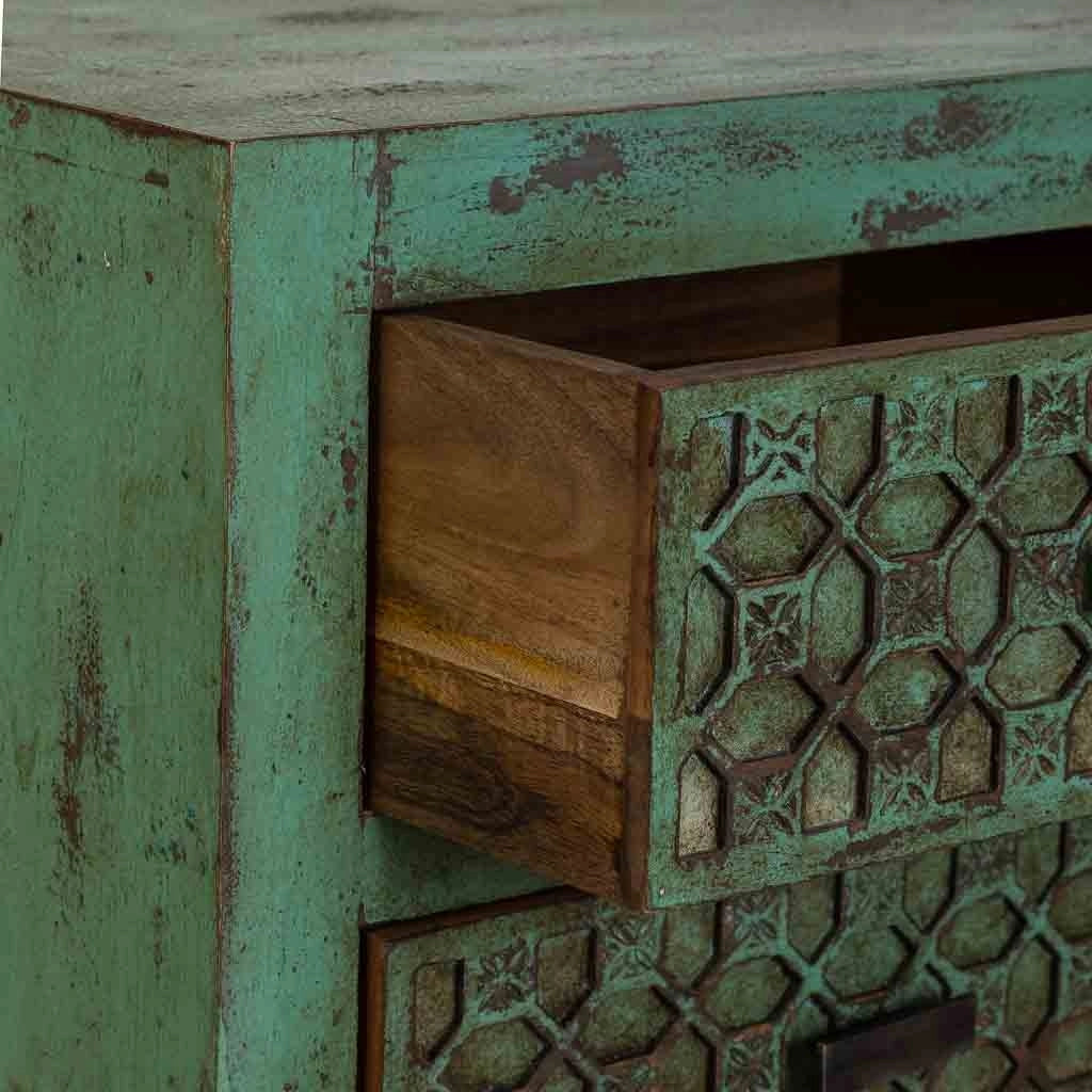 Cassettiera in legno verde fatta a mano 50x40x110h cm