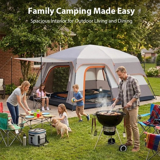 Tenda da Campeggio per Famiglie con Grande Tasca di Stoccaggio Tenda Solare Portatile e Resistente per Campeggi e Vacanze