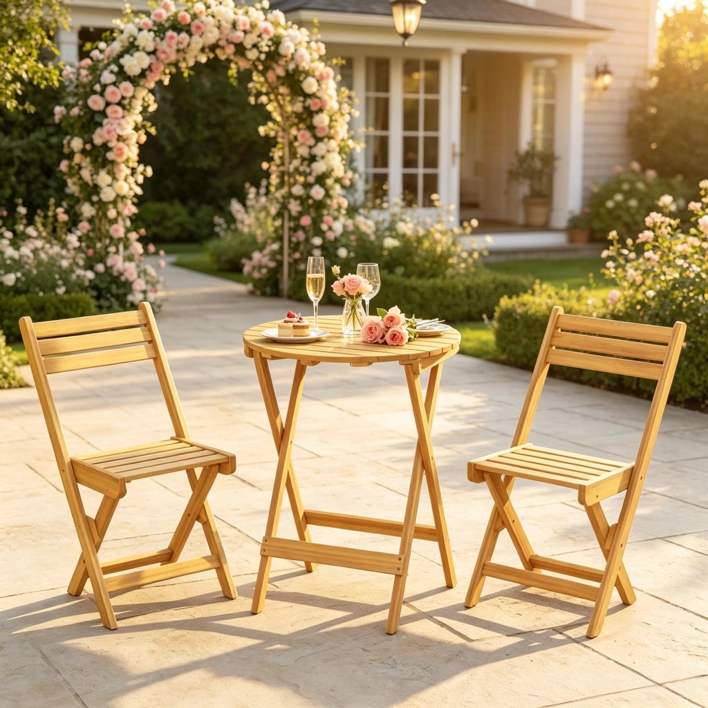 SET DA 3 PEZZI Tavolo e Sedie Pieghevoli da Esterno Ø 60 cm Legno di Acacia Naturale