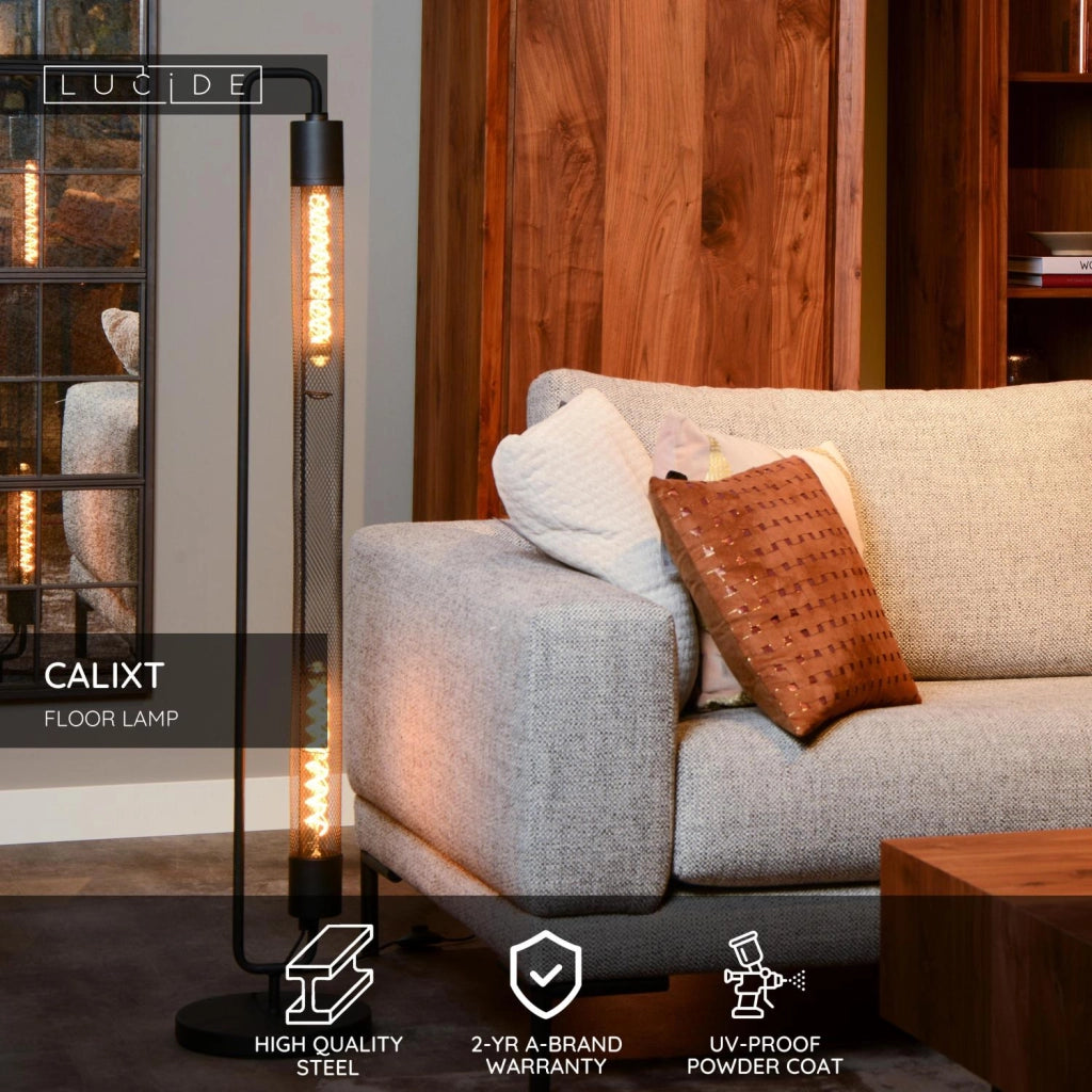 Lampada da terra loft nera in metallo 2xE27 CALIXT Lucide
