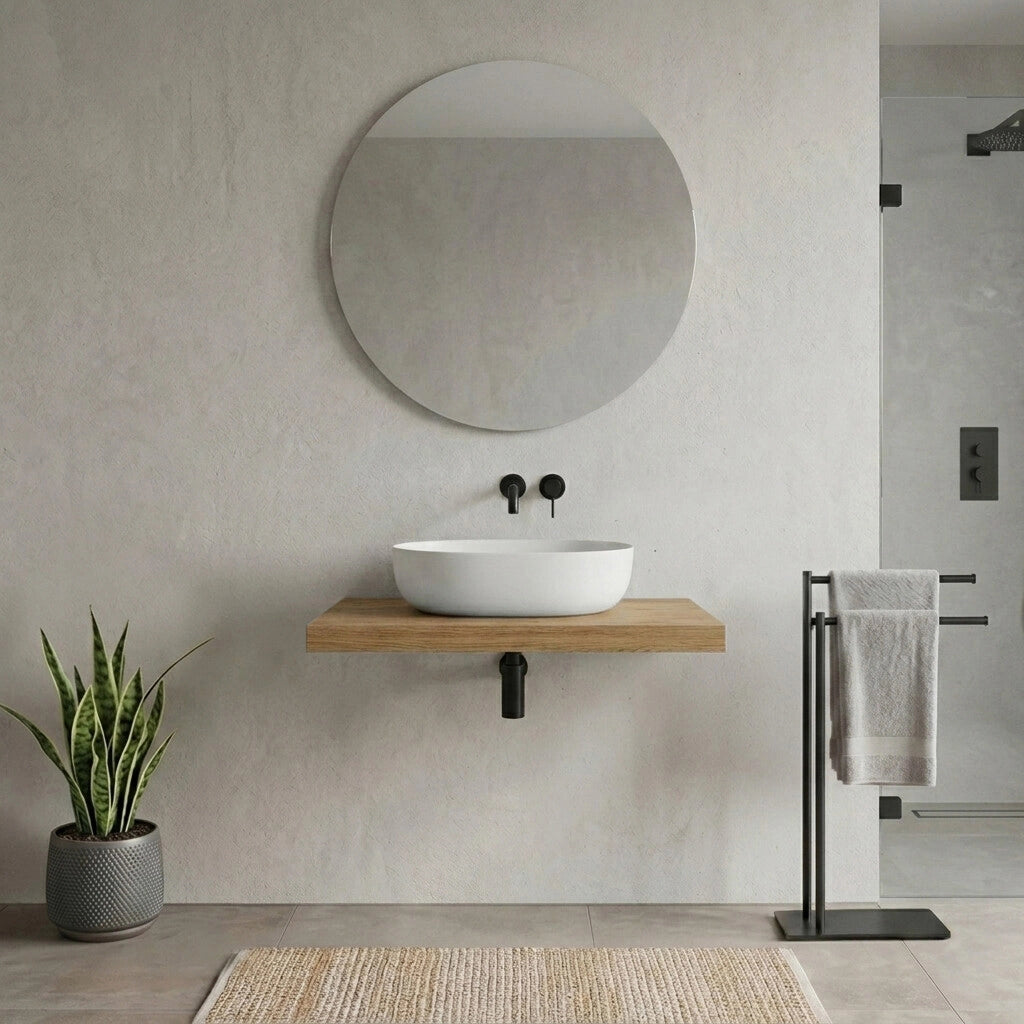 Mensolone bagno 80 cm in legno effetto rovere naturale Levia